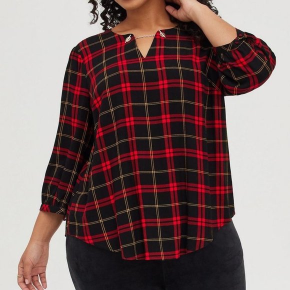♡ Torrid Plus Size 2X Plaid Red Crepe Chain Shirt Top Blouse womens - Picture 1 of 1